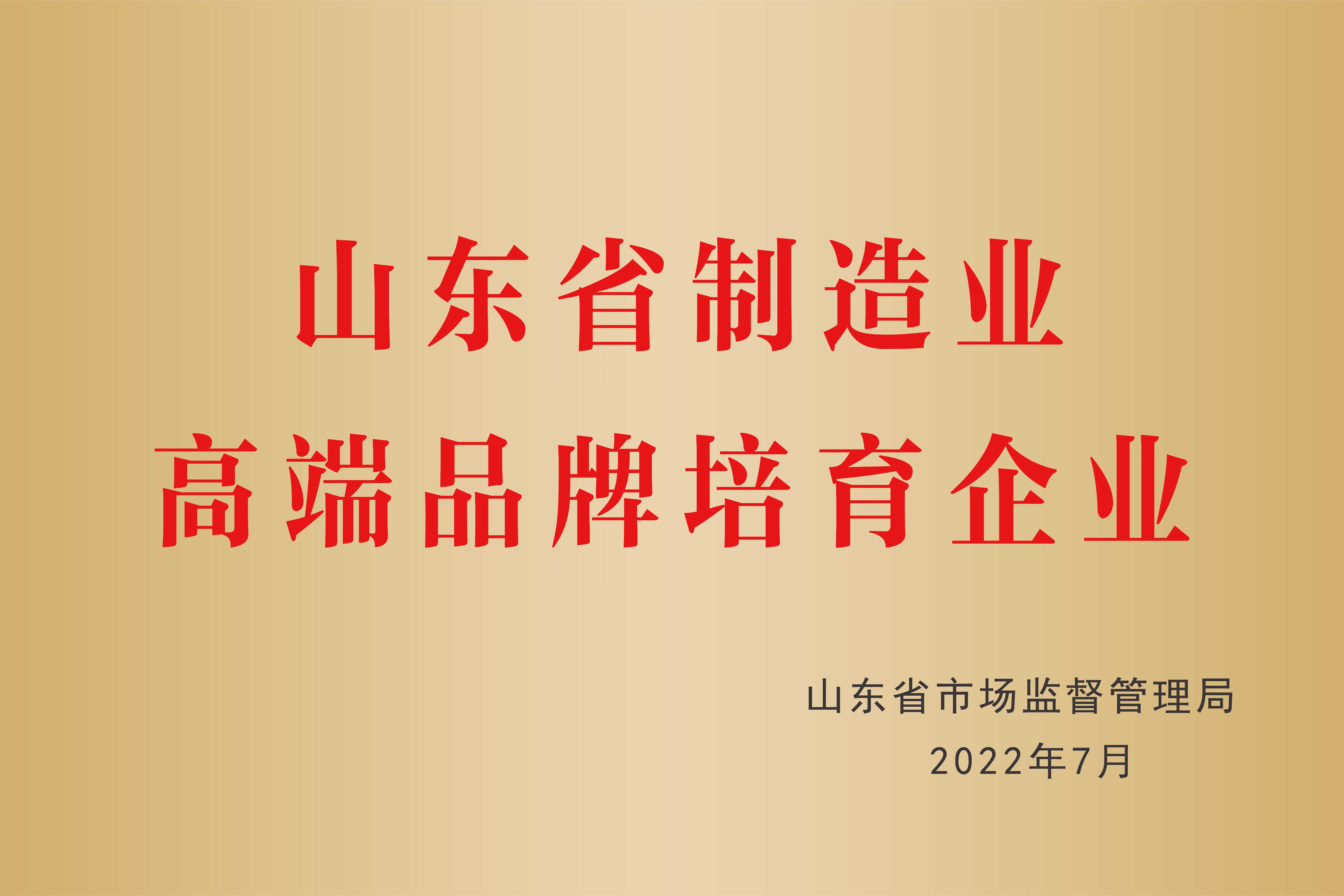 山東省制造業(yè)高端品牌培育企業(yè)